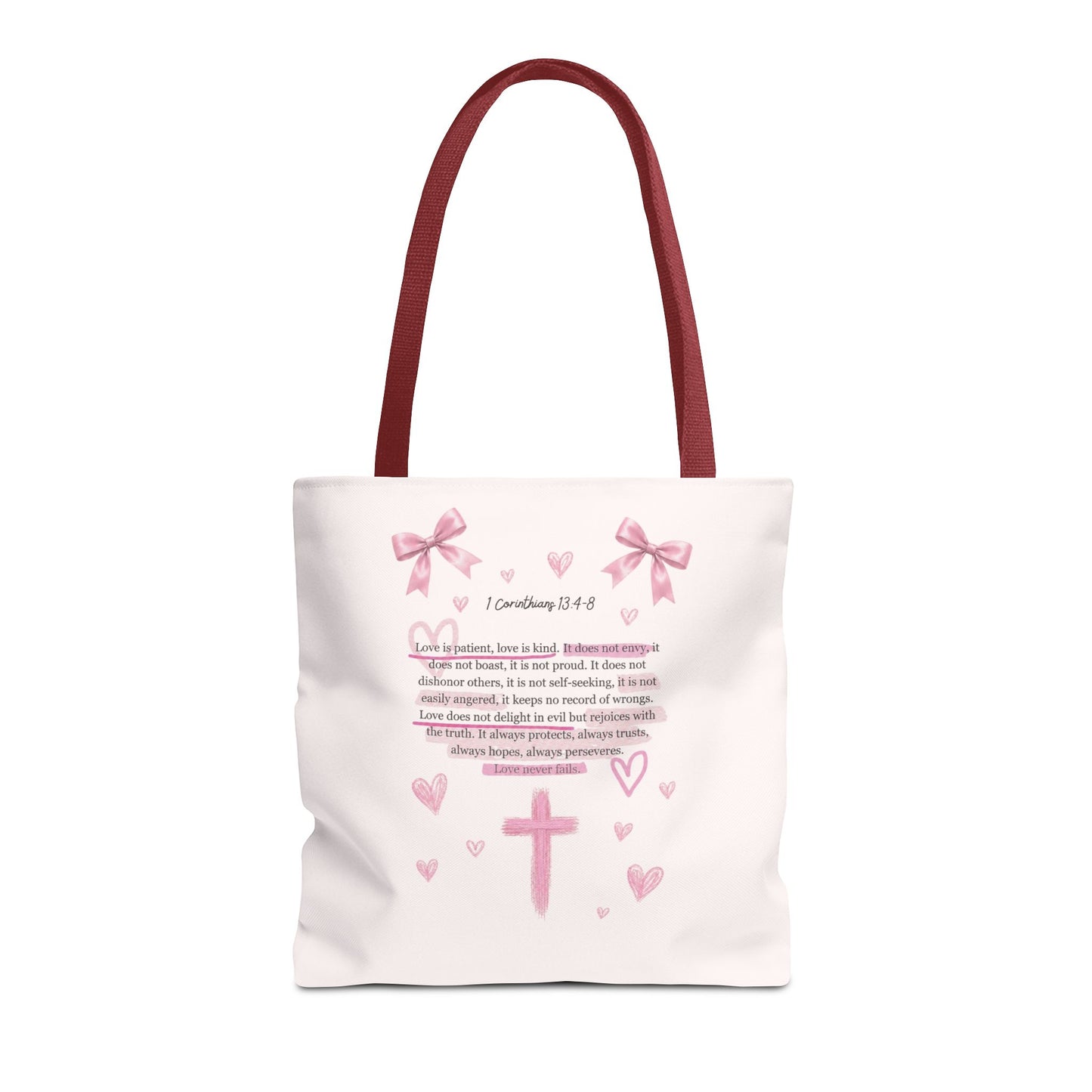 Pink Faith Tote Bag — Inspirational Cross & Rainbow AOP Tote