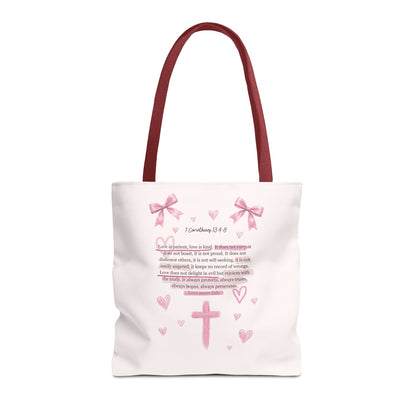 Pink Faith Tote Bag — Inspirational Cross & Rainbow AOP Tote