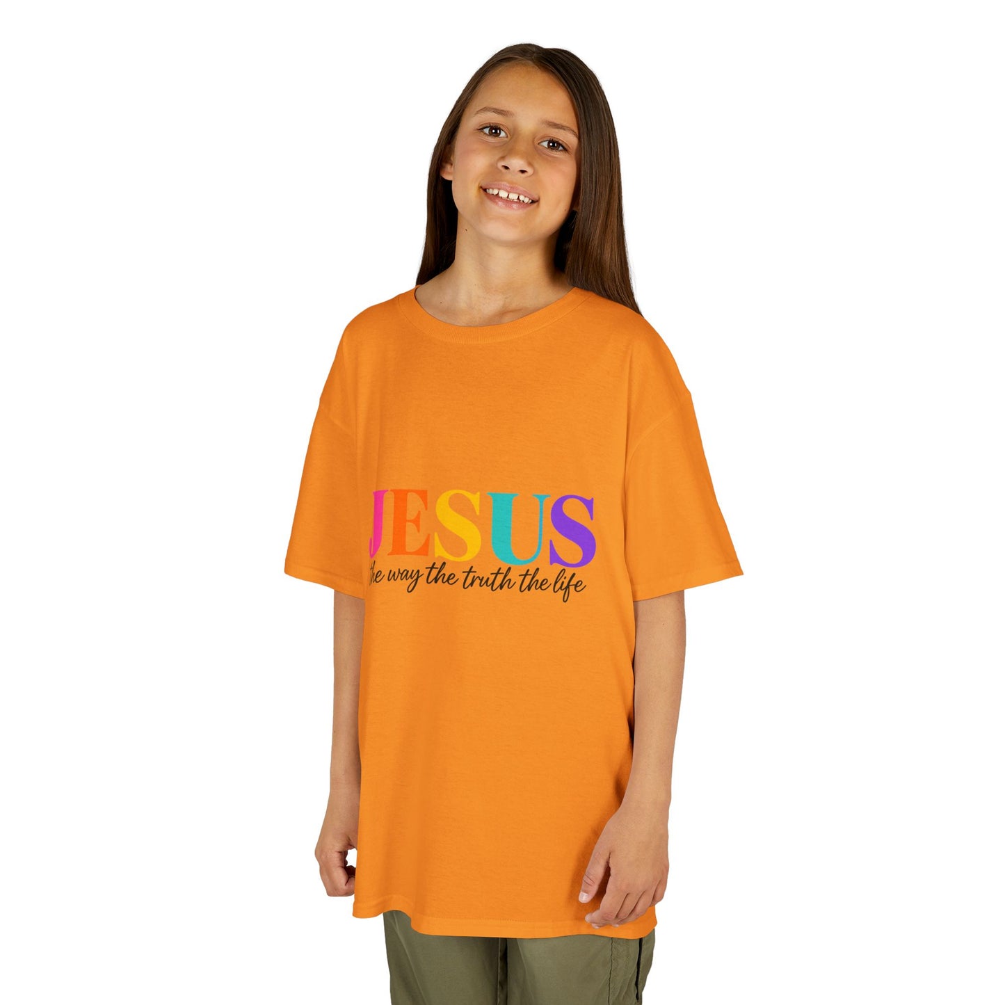 Kids Tee — "JESUS The Way The Truth The Life" Rainbow Christian T-Shirt