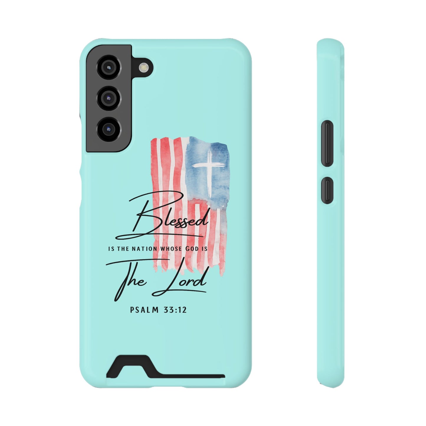 Blessed The Lord Phone Case with Card Holder — Psalm 33:12 Christian Wallet Case