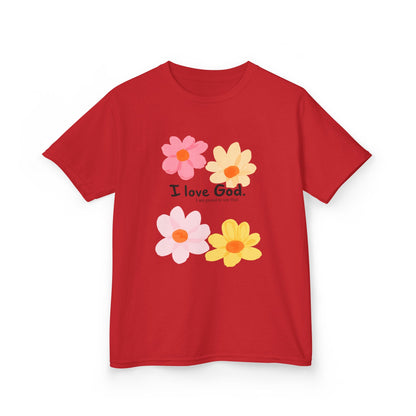 Kids Tee — Floral "I Love God" Christian Shirt for Girls & Boys