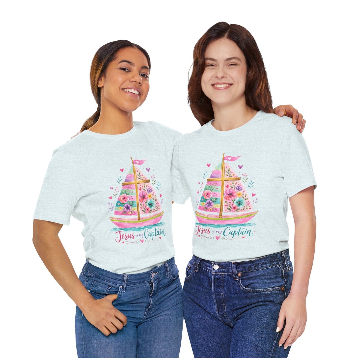 Jesus Is My Captain Floral Sailboat T-Shirt