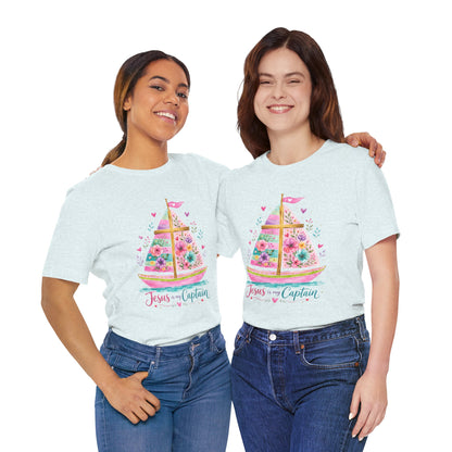 Jesus Is My Captain Floral Sailboat T-Shirt