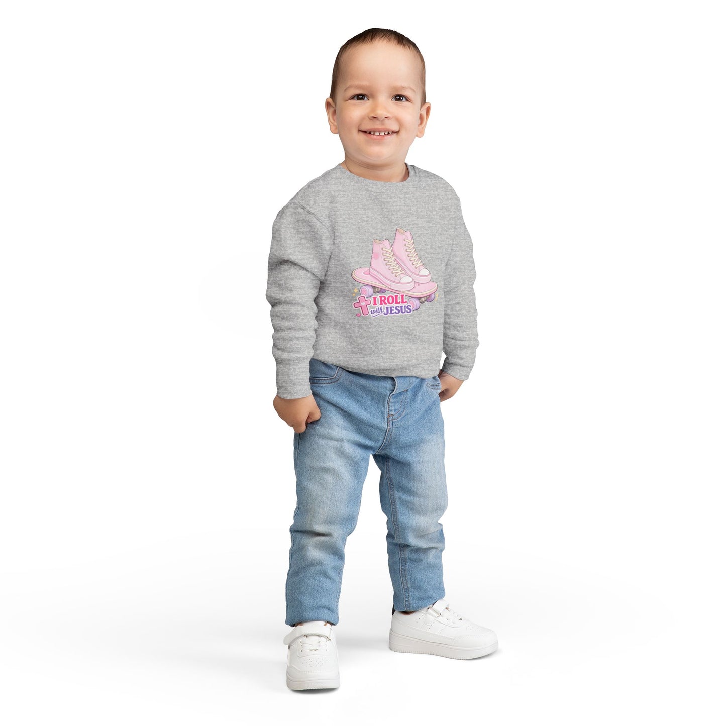 Toddler Sweatshirt — "I Roll With Jesus" Christian Toddler Tee