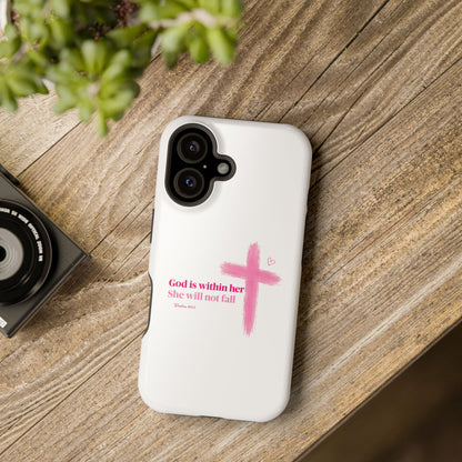 Phone Case — "God is within her, She will not fall" Pink Cross Magnetic Impact-Resistant Case