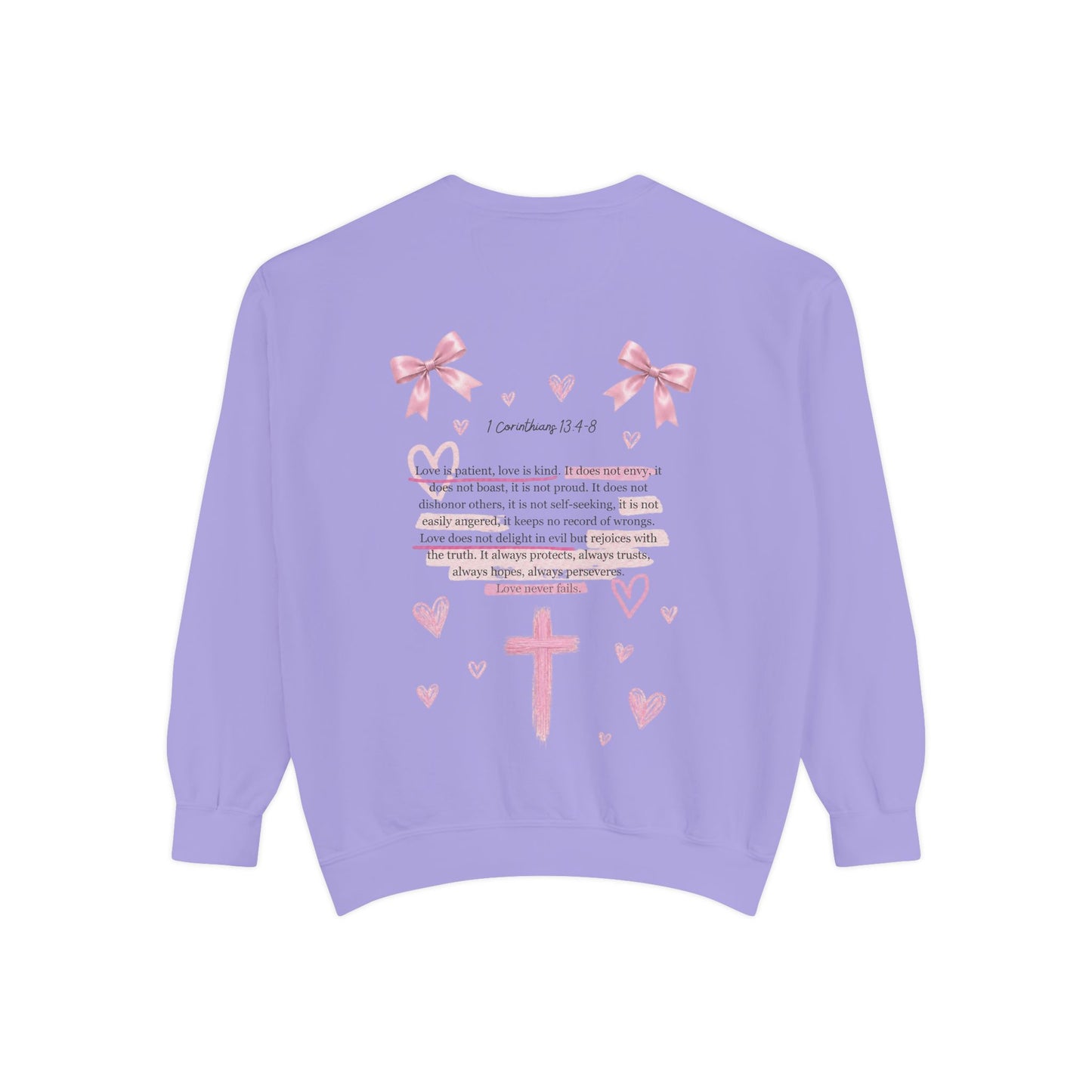 Christian Cross Sweatshirt — Pink Faith Message Garment-Dyed Crewneck