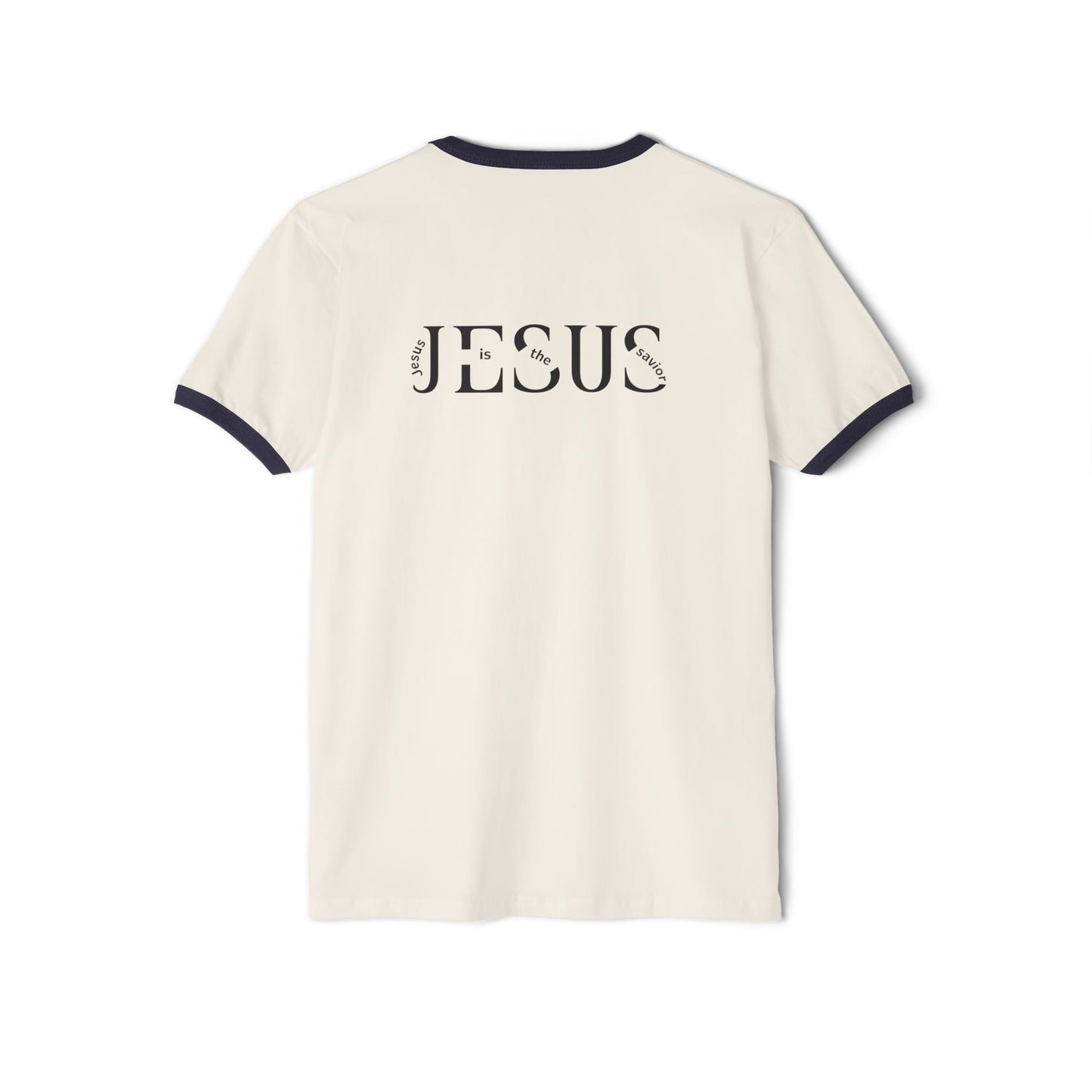 Christian Ringer T-Shirt — 'CHRIST' Front / 'JESUS' Back Religious Tee