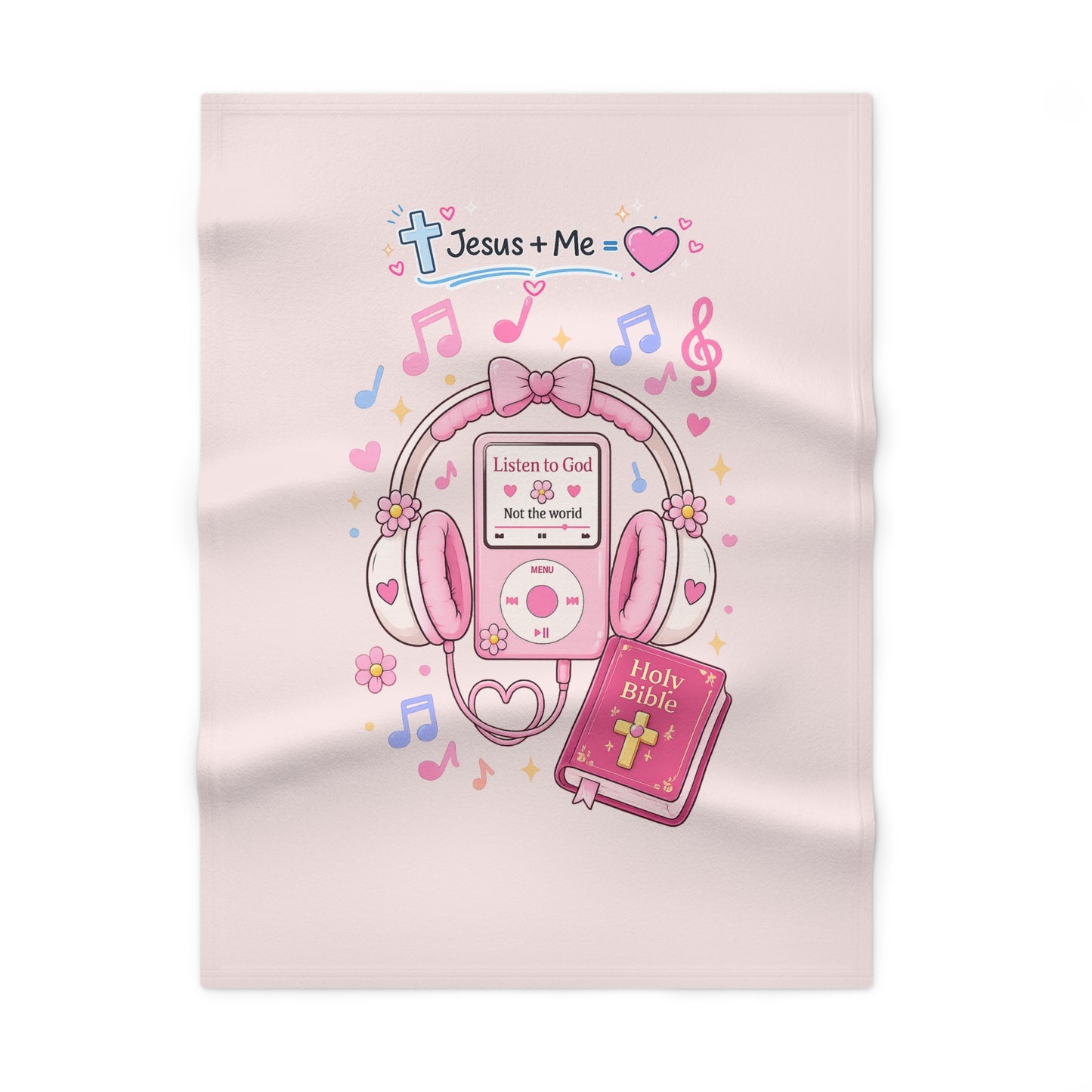 Christian Baby Blanket — "Jesus + Me" Pink Music & Bible Soft Fleece Throw