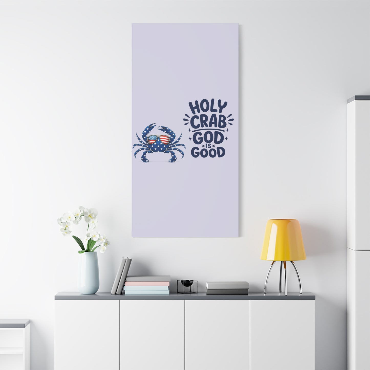 Patriotic Crab Canvas — "Holy Crab God Is Good" Wall Art