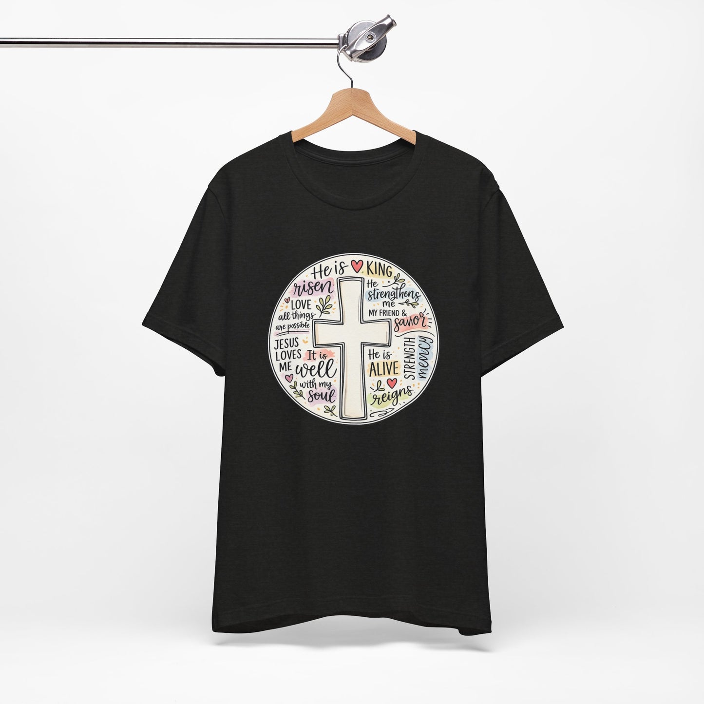 Christian Cross Faith T-Shirt — He Is Risen Inspirational Graphic Tee