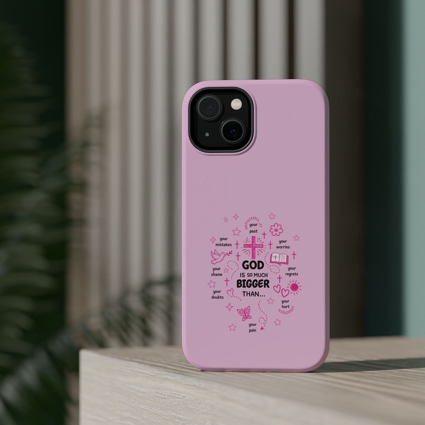 Pink Faith Phone Case — "God Is So Much Bigger Than..." Magnetic Impact-Resistant Case