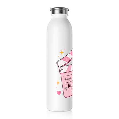 Slim Water Bottle — Pink Scripture Clapperboard “Let God Direct Your Life” Inspirational Bottle