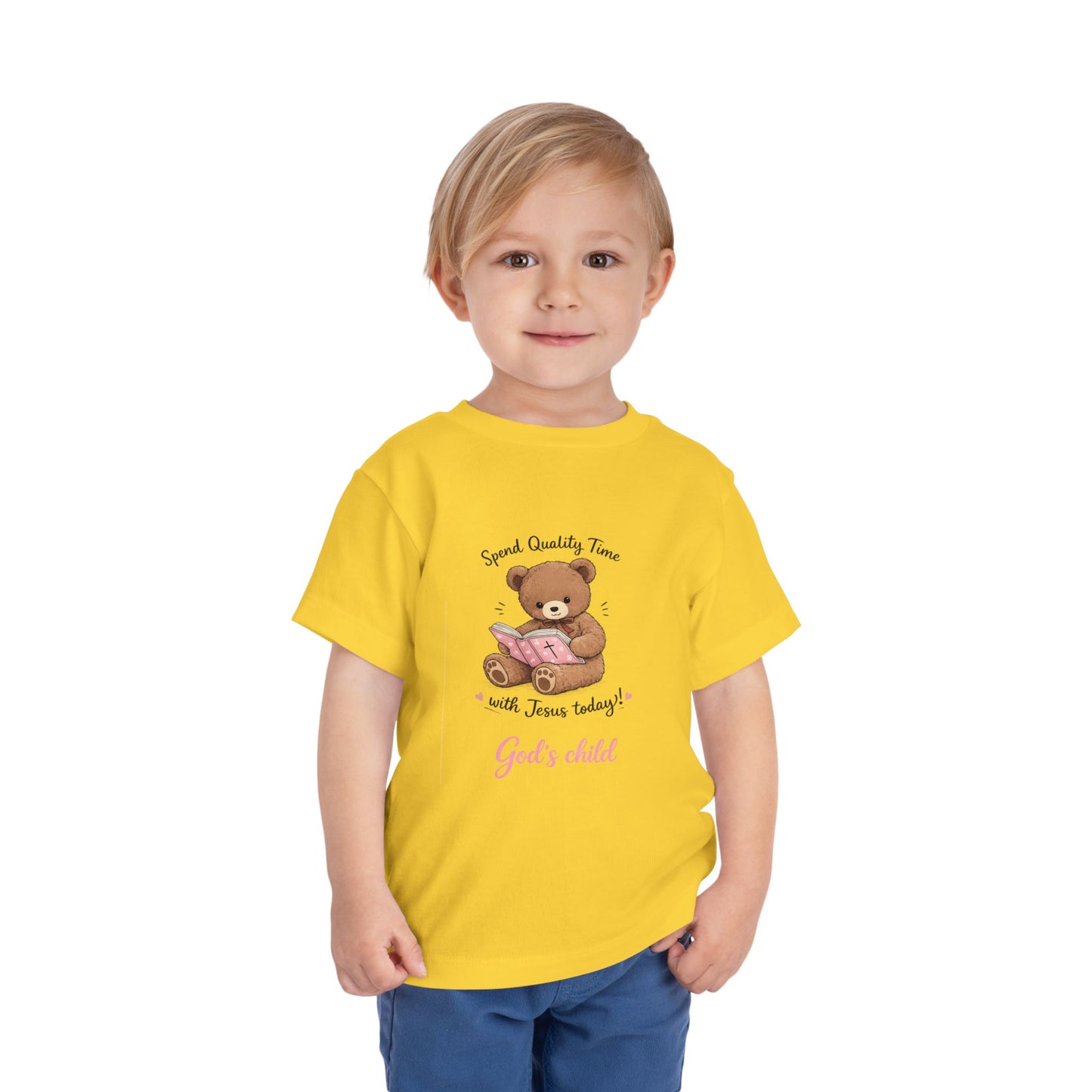 Toddler Tee — "Spend Quality Time with Jesus Today!" Bear Christian Kids Shirt
