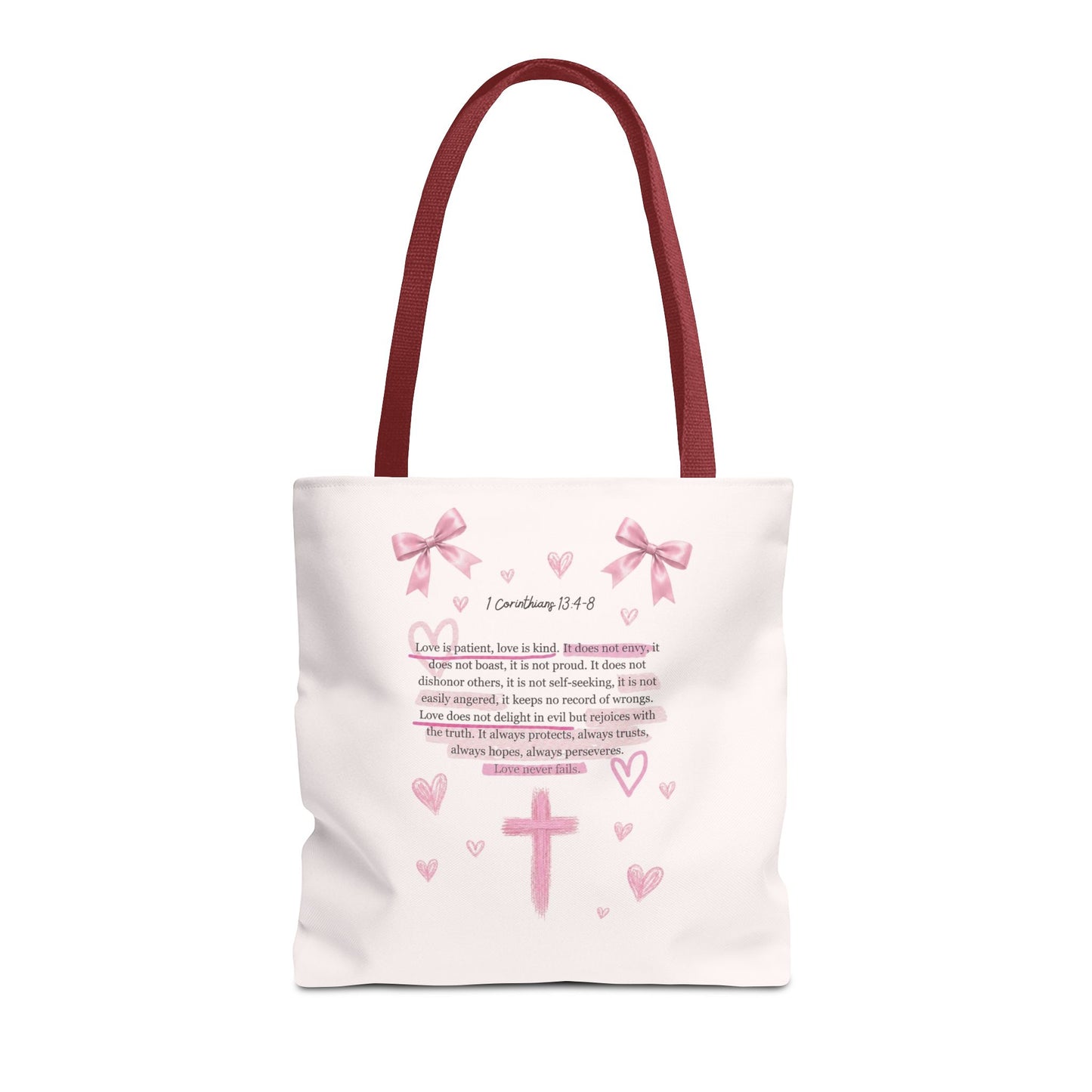 Pink Faith Tote Bag — Inspirational Cross & Rainbow AOP Tote