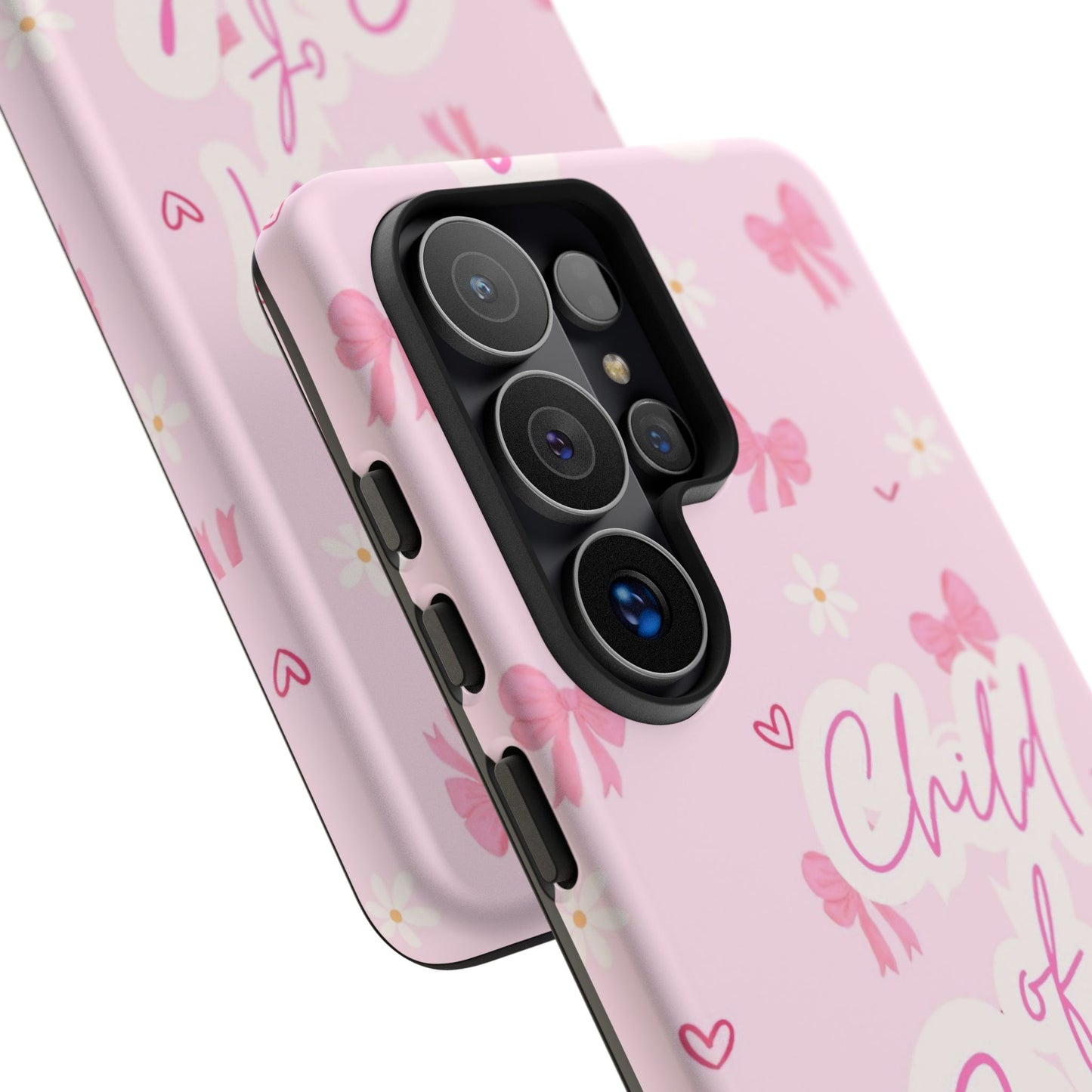 Child of God Pink Phone Case — Cute Christian iPhone Cover with Bows & Hearts