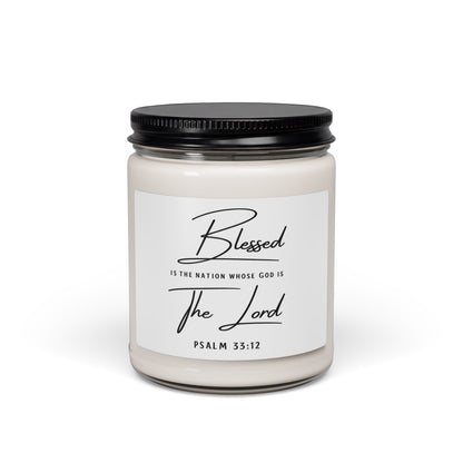 Blessed Candle — 9oz Soy Jar Candle with Psalm 33:12 Religious Home Fragrance