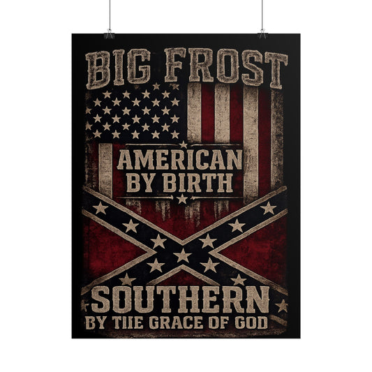 Rolled Poster — "Big Frost: American By Birth, Southern By the Grace of God" Patriotic Vintage Flag Print