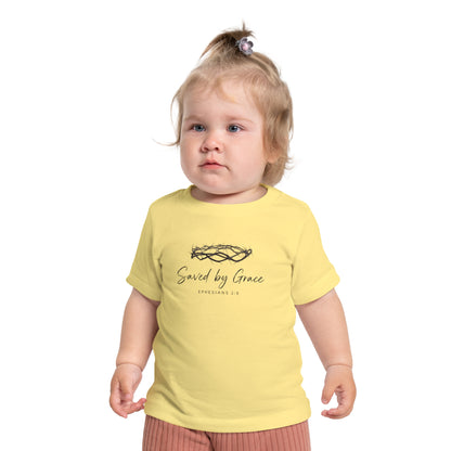 Baby T-Shirt "Saved by Grace" with Crown of Thorns – Christian Baptism & Newborn Gift