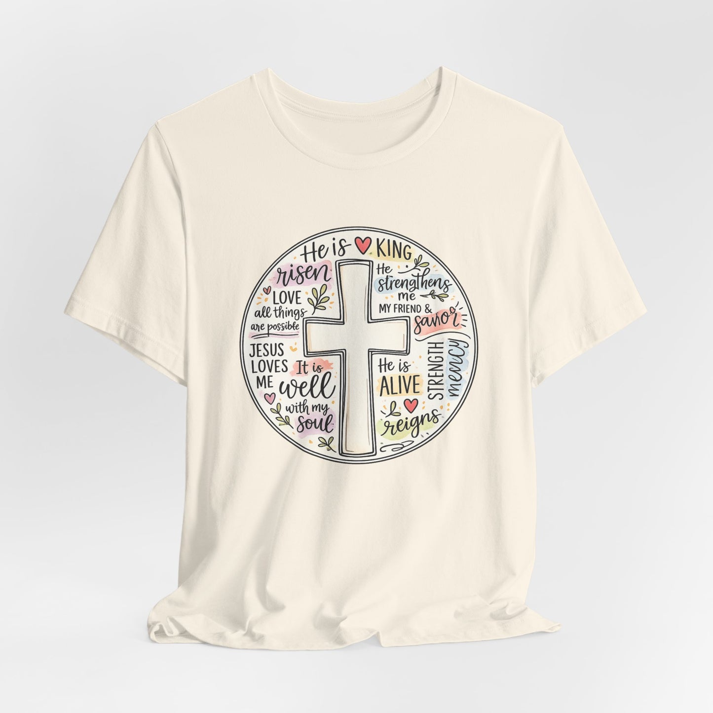 Christian Cross Faith T-Shirt — He Is Risen Inspirational Graphic Tee