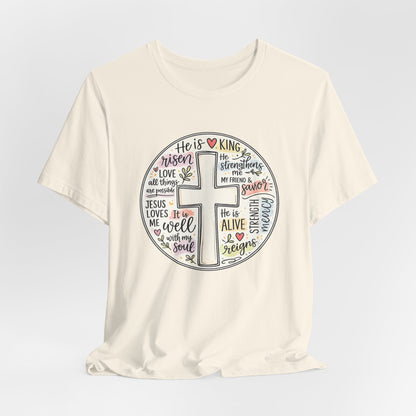 Christian Cross Faith T-Shirt — He Is Risen Inspirational Graphic Tee