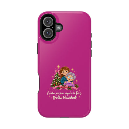 Magenta Christmas Grandma Phone Case — "Abuela, eres un regalo de Dios. ¡Feliz Navidad!" Magnetic Impact-Resistant