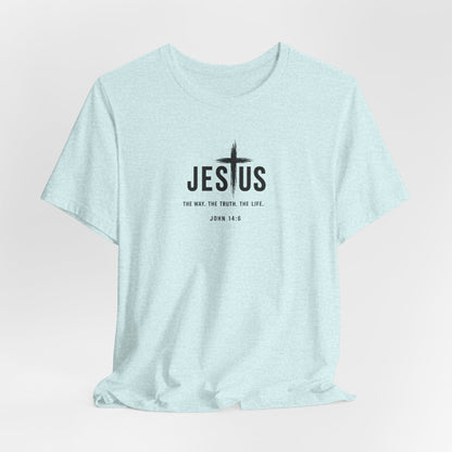 Faith Over Everything Christian Tee — "Jesus" Cross Design, John 14:6 Inspirational Shirt