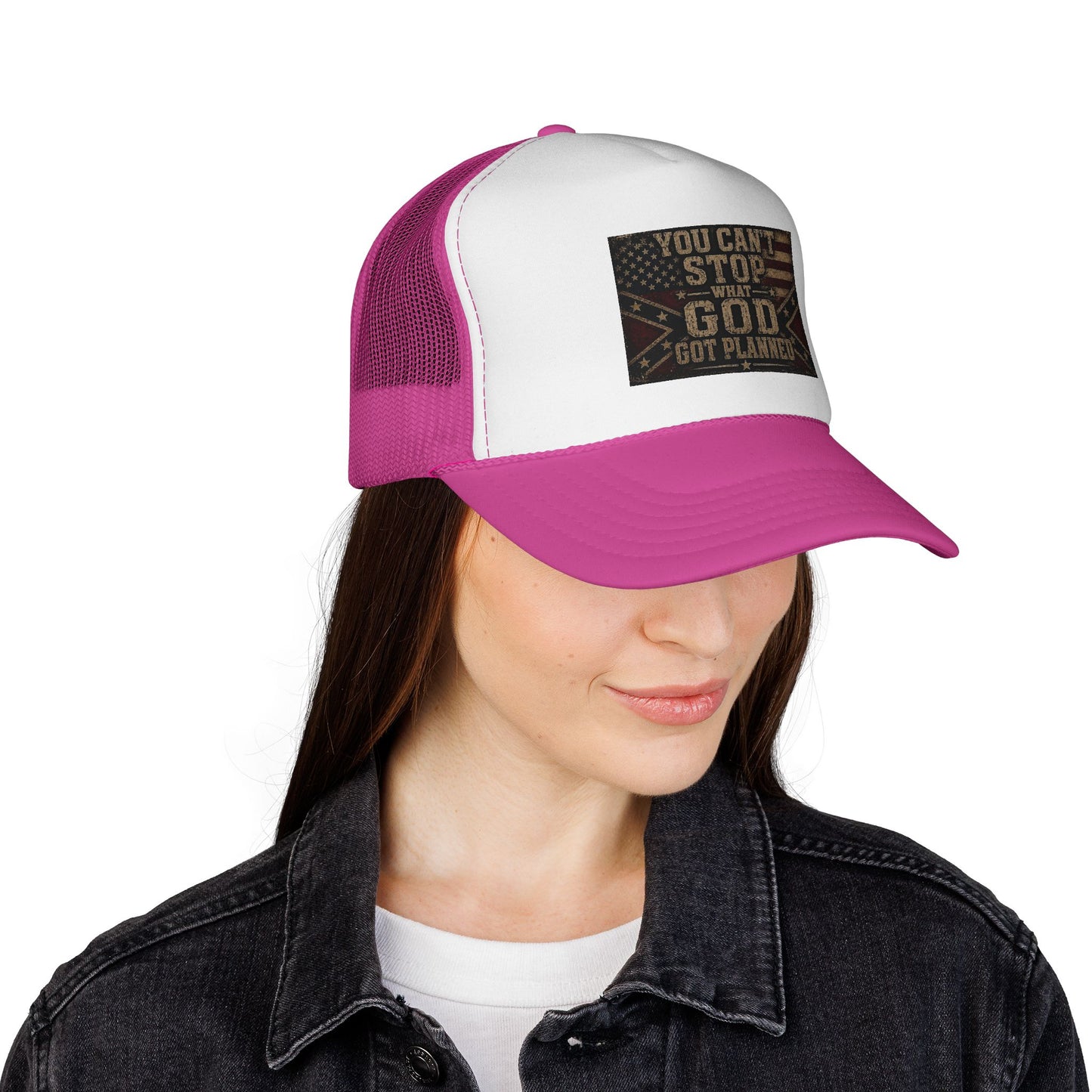 Trucker Hat - "You Can't Stop What God Got Planned" Patriotic Faith Cap