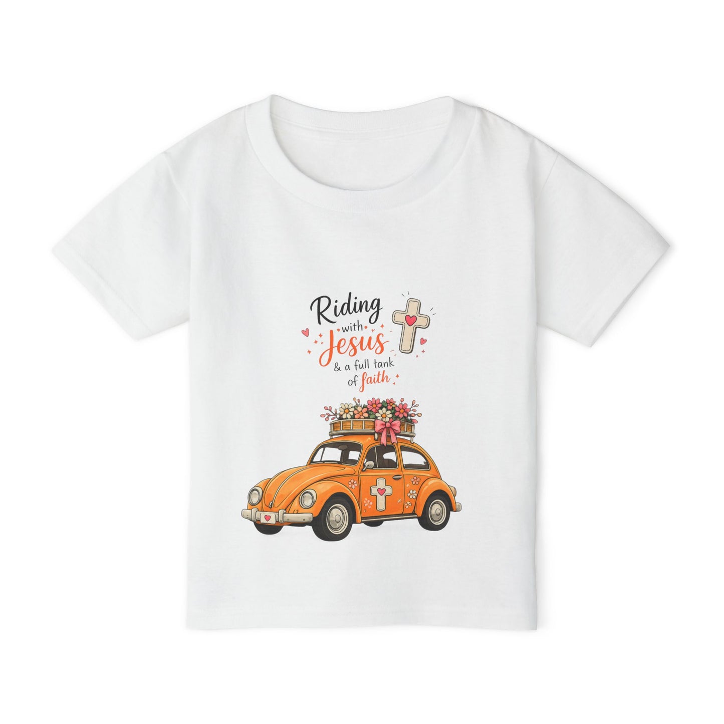Toddler T-Shirt - "Riding with Jesus" Orange Car Christian Kids Tee