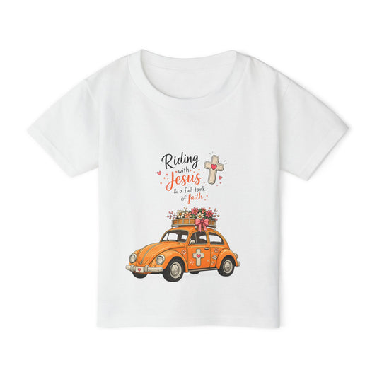 Toddler T-Shirt - "Riding with Jesus" Orange Car Christian Kids Tee