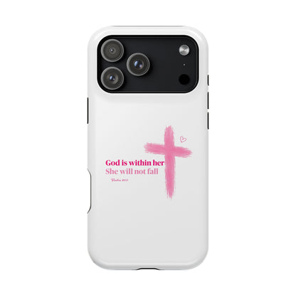 Phone Case — "God is within her, She will not fall" Pink Cross Magnetic Impact-Resistant Case