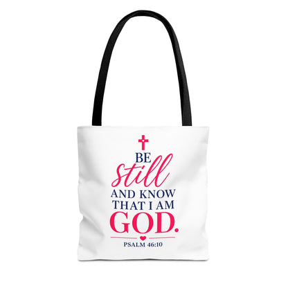 Biblical Tote Bag – “Be Still and Know That I Am God” Psalm 46:10 Inspirational Canvas Tote