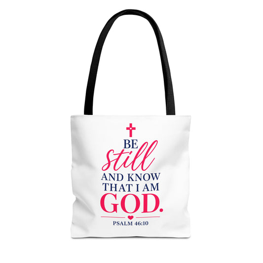 Biblical Tote Bag – “Be Still and Know That I Am God” Psalm 46:10 Inspirational Canvas Tote