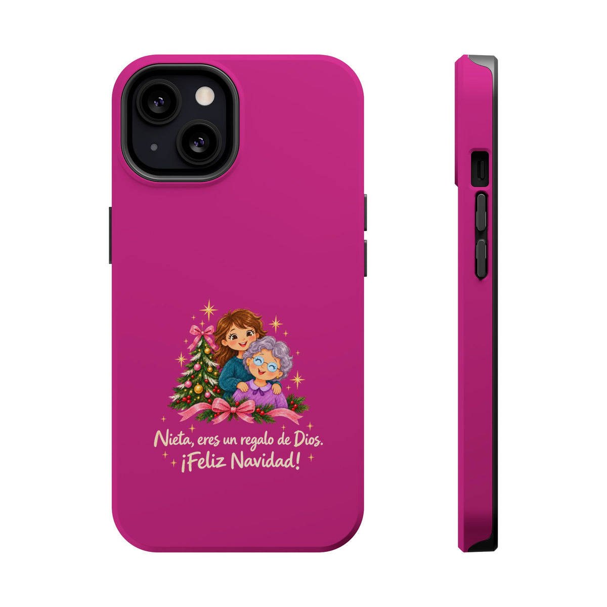 Magenta Christmas Grandma Phone Case — "Abuela, eres un regalo de Dios. ¡Feliz Navidad!" Magnetic Impact-Resistant