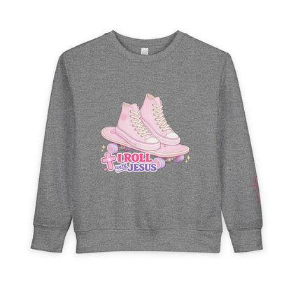 Toddler Sweatshirt — "I Roll With Jesus" Christian Toddler Tee