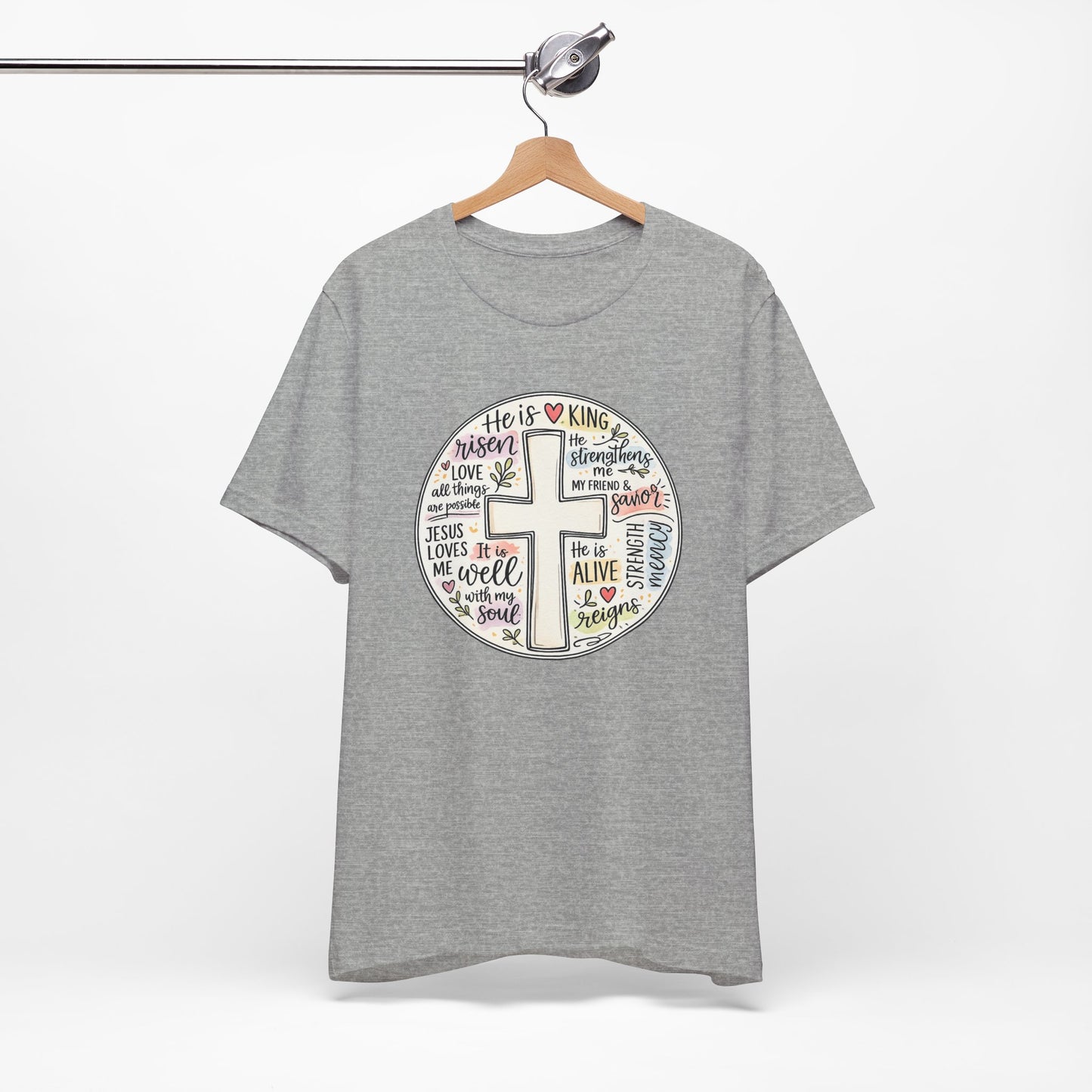 Christian Cross Faith T-Shirt — He Is Risen Inspirational Graphic Tee