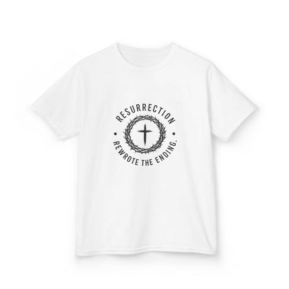UNISEX KIDS Tee — 'Resurrection: He Wrote the Ending' Cross Graphic