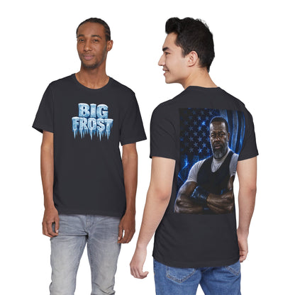 Big Frost T-Shirt — Icy Text & Bold Portrait Graphic Tee DOUBLE SIDED PRINT