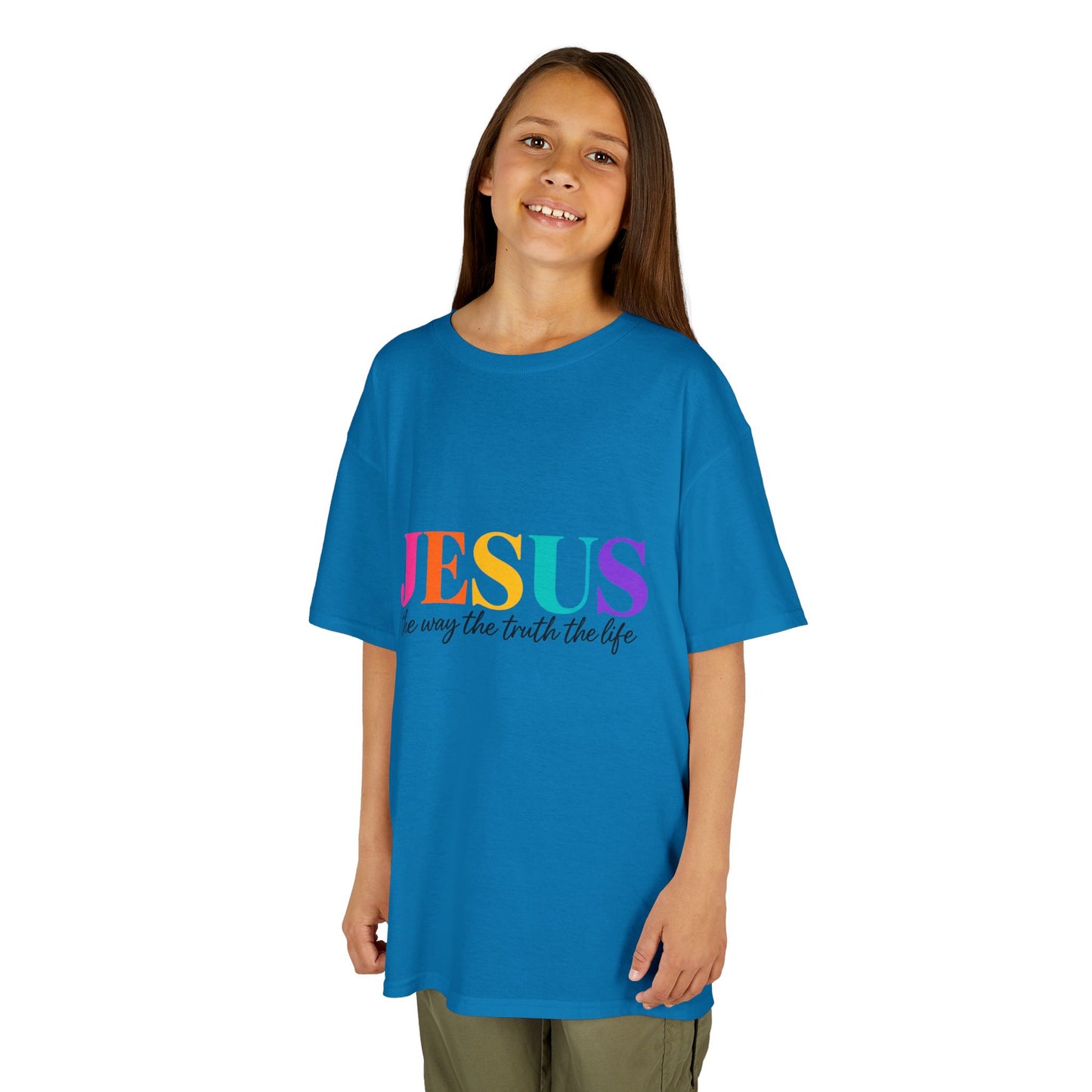Kids Tee — "JESUS The Way The Truth The Life" Rainbow Christian T-Shirt