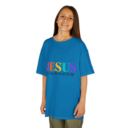 Kids Tee — "JESUS The Way The Truth The Life" Rainbow Christian T-Shirt
