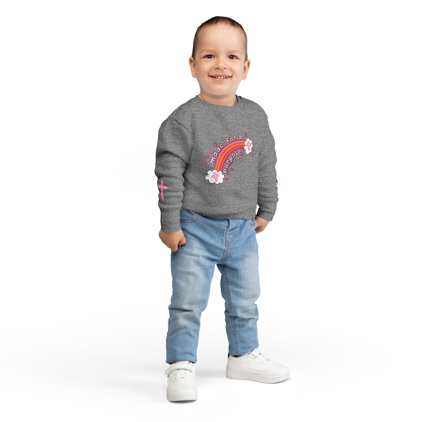 Toddler Sweatshirt — 'Made for a Purpose' Rainbow & 'God's Timing is Perfect' Pink Graphic