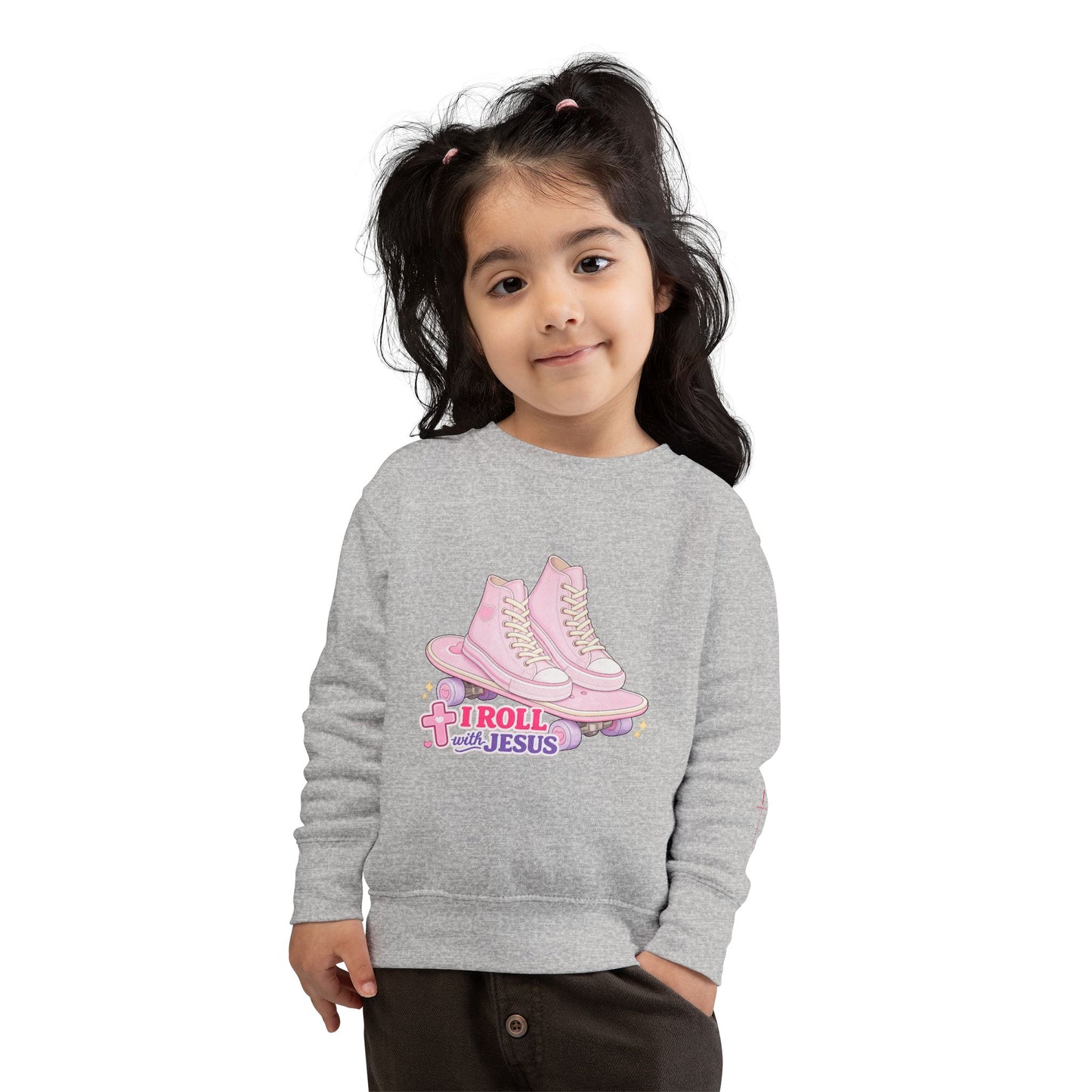 Toddler Sweatshirt — "I Roll With Jesus" Christian Toddler Tee