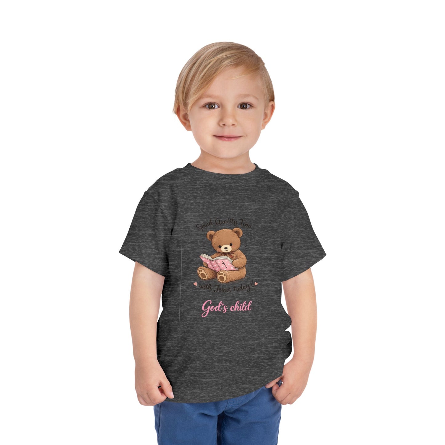 Toddler Tee — "Spend Quality Time with Jesus Today!" Bear Christian Kids Shirt