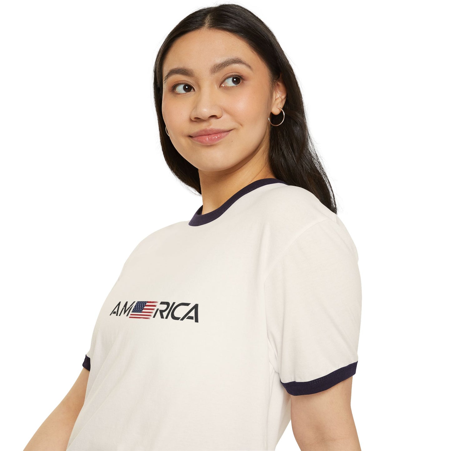 America Ringer T-Shirt — Vintage Flag "One Nation Under God" Patriotic Tee