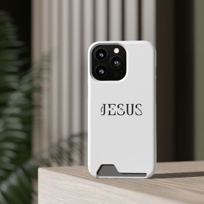 Christian Phone Card Case — Minimal ‘Jesus’ Text Wallet Case