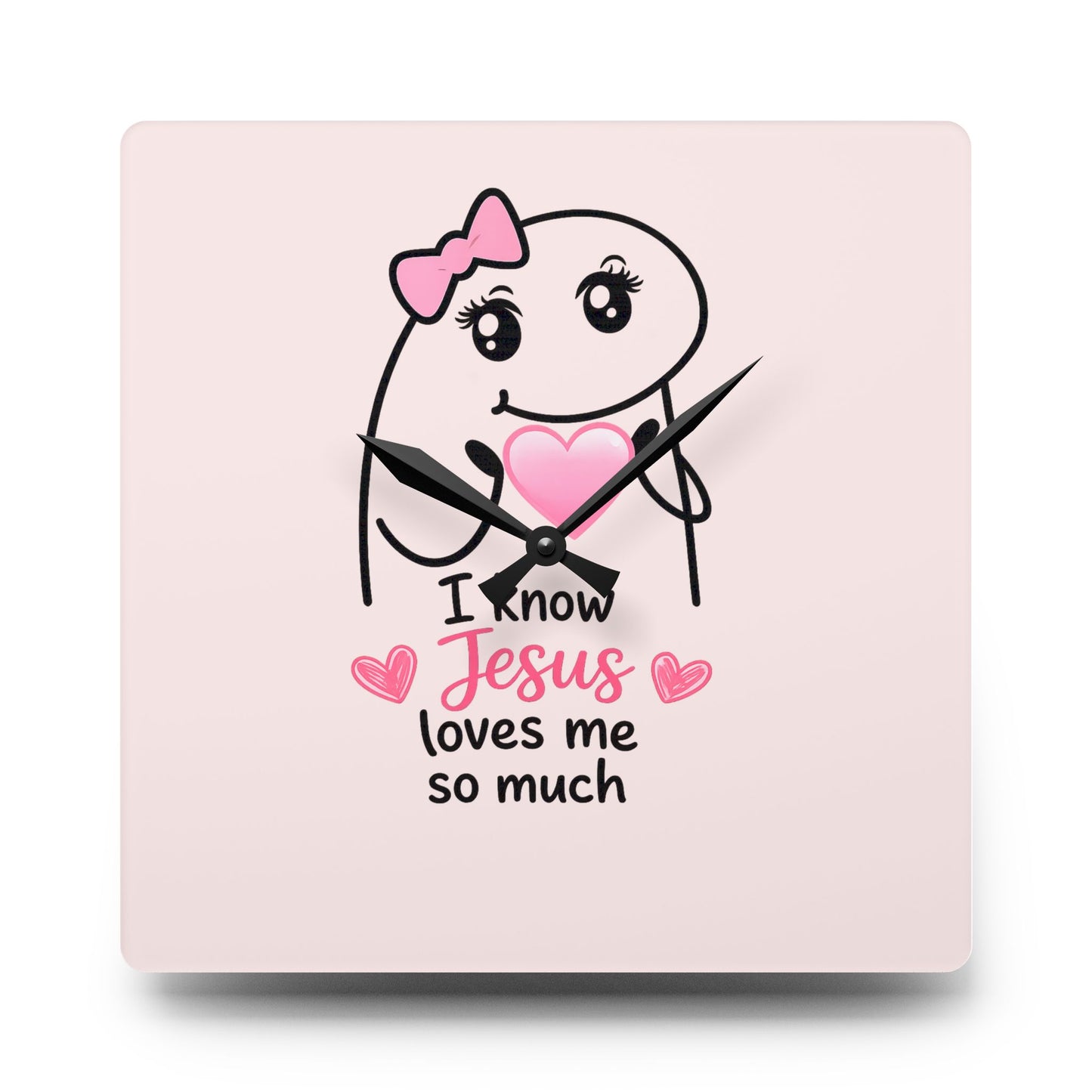 Acrylic Wall Clock — "I Know Jesus Loves Me So Much" Pink Faith Wall Clock