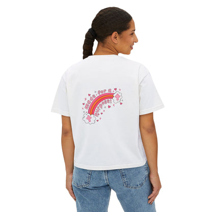 Pray Pray Pray Women's Boxy Tee — Pink Faith Floral Graphic