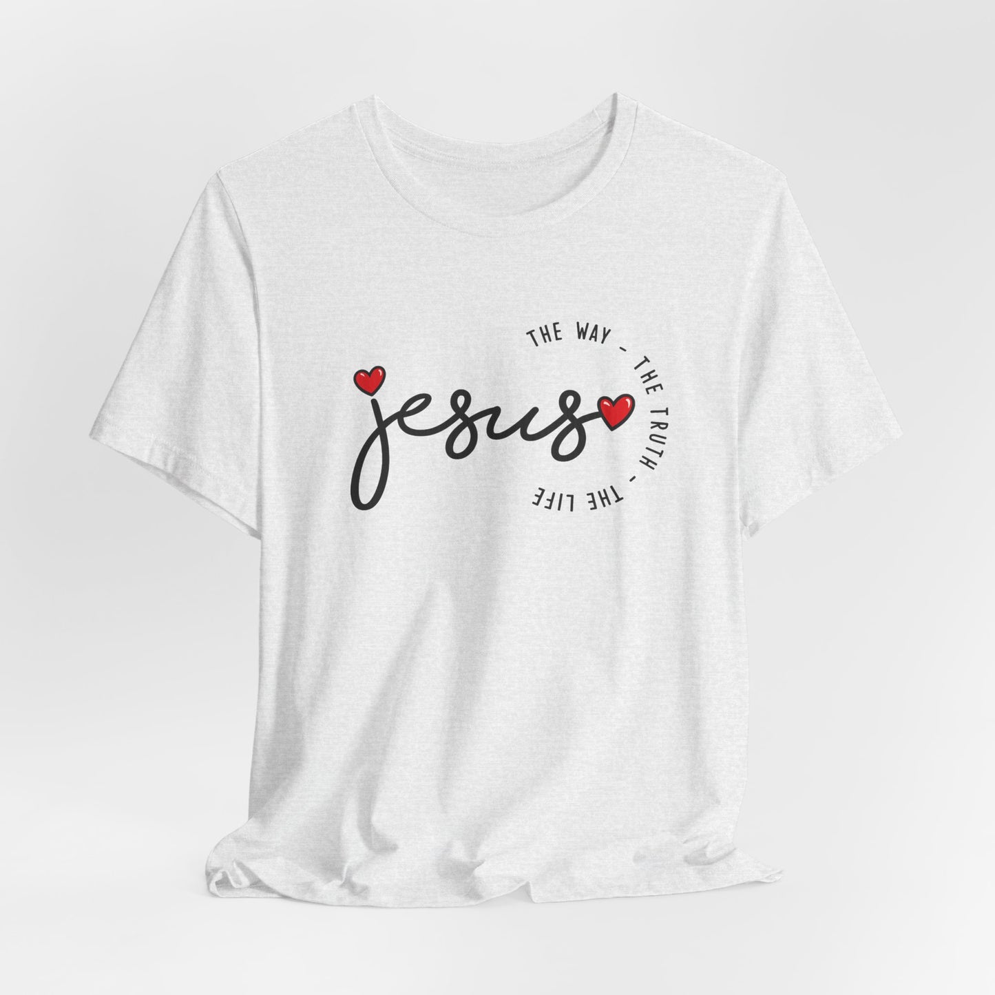 Jesus Script Tee - "Jesus" with Hearts | Faith Christian Shirt