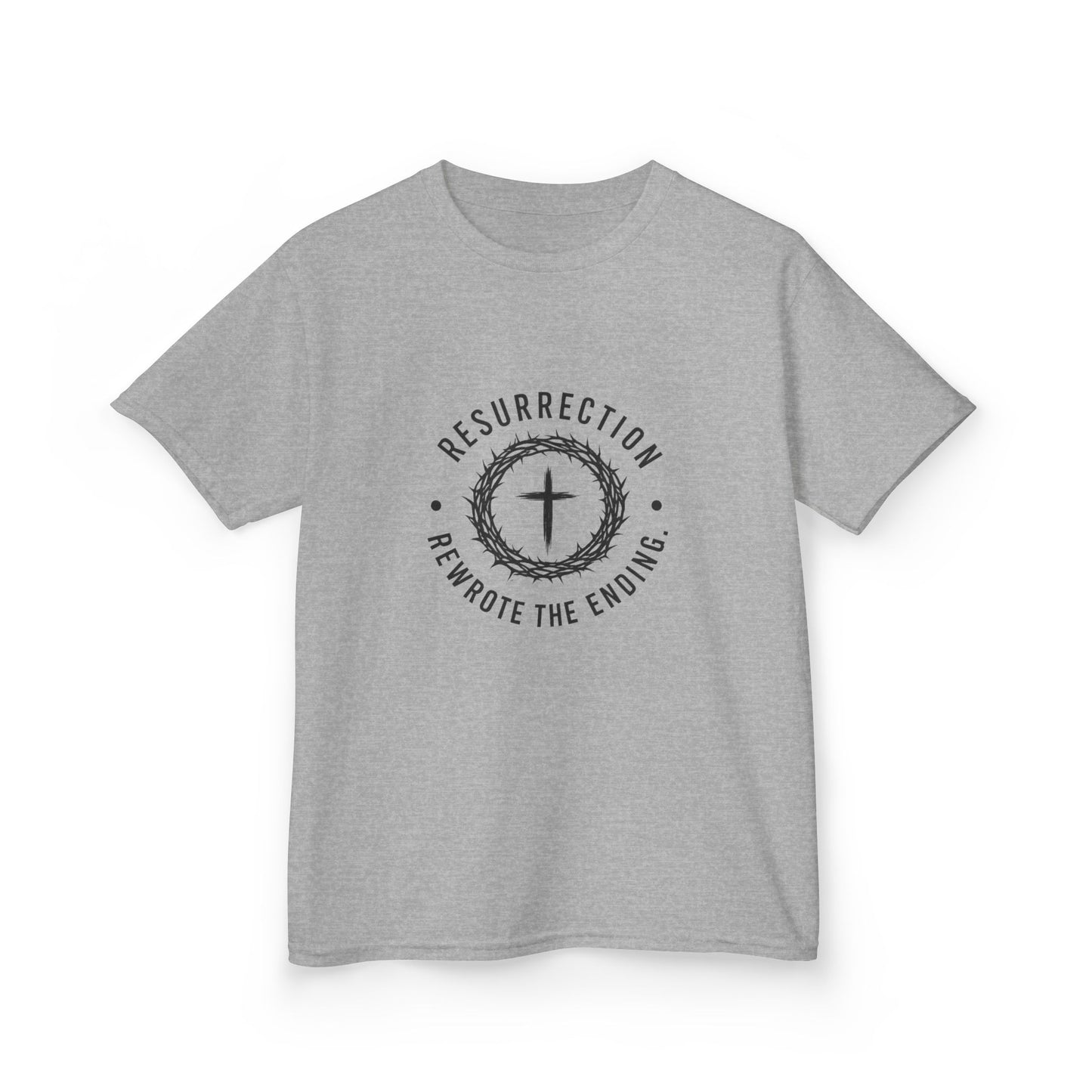 UNISEX KIDS Tee — 'Resurrection: He Wrote the Ending' Cross Graphic