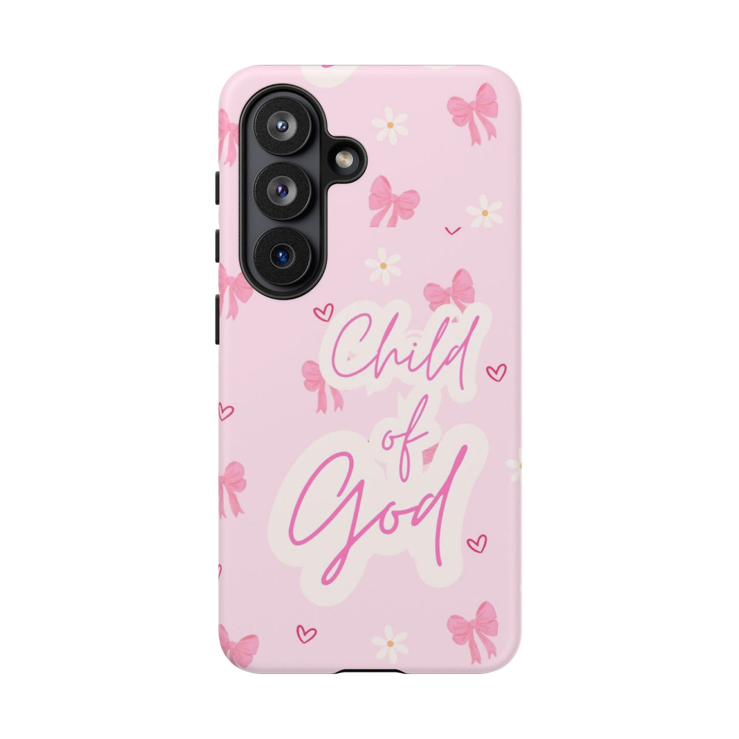 Child of God Pink Phone Case — Cute Christian iPhone Cover with Bows & Hearts