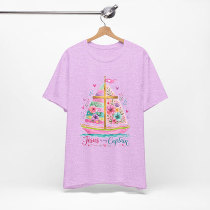 Jesus Is My Captain Floral Sailboat T-Shirt